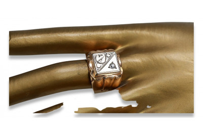 Pierścień z cyrkoniami, oryginalny wyrób vintage 14k z różowego złota vsc038