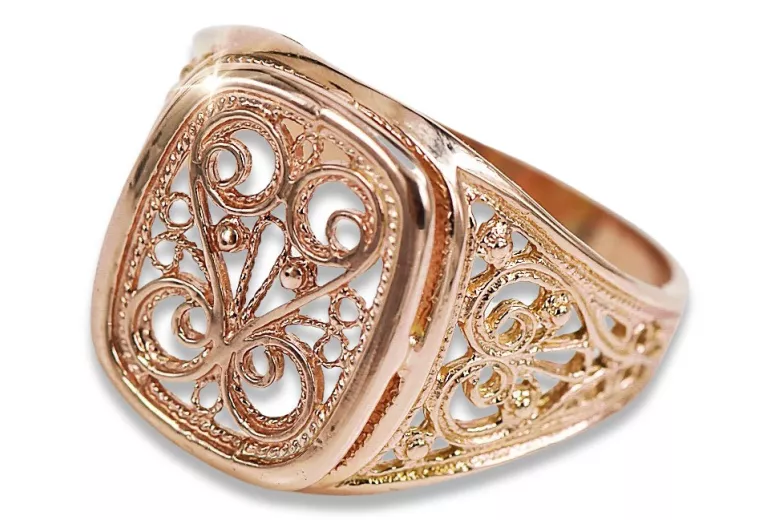 Anillo de sello de hombre en oro rosa antiguo de 14k vsn053