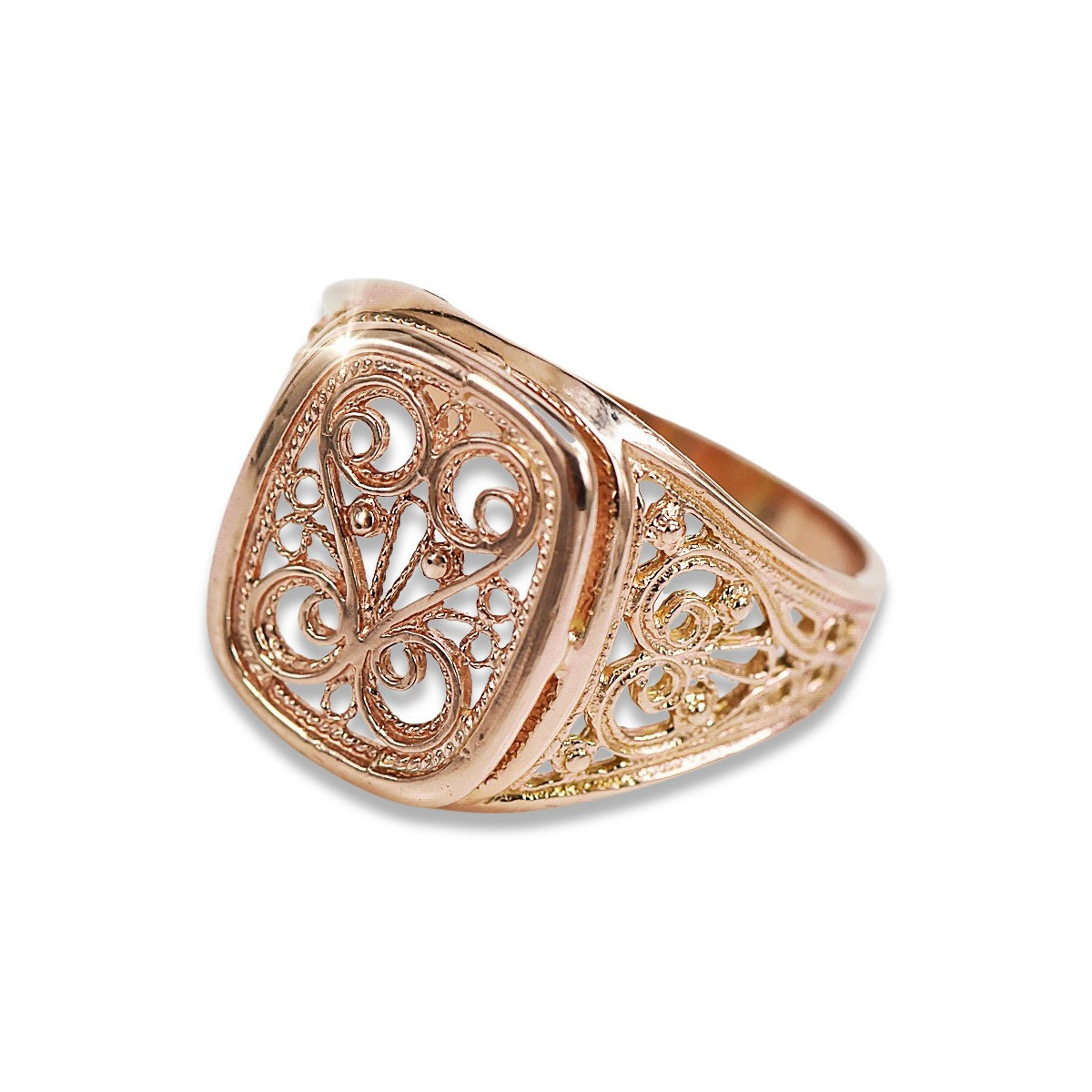 Anillo de hombre con sello de oro rosa soviético de rosa rusa