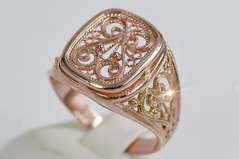 Anillo de sello de hombre en oro rosa antiguo de 14k vsn053