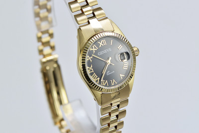 Italian 14K Yellow Gold Black Dia Lady Watch lw059ydbc