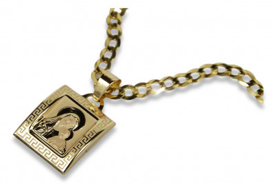 Pandantiv medalion de aur Mary icon cu lanț ★ zlotychlopak.pl ★ aur 585 333 preț scăzut