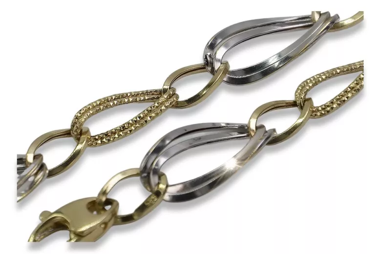 Bracelet en Or Jaune et Blanc 14K, Pierres Précieuses, 17 c. cb013yw