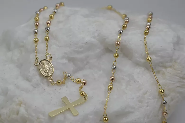 14K White, Yellow, Rose Gold Tri-Color Rosary Chain rcc004ywr