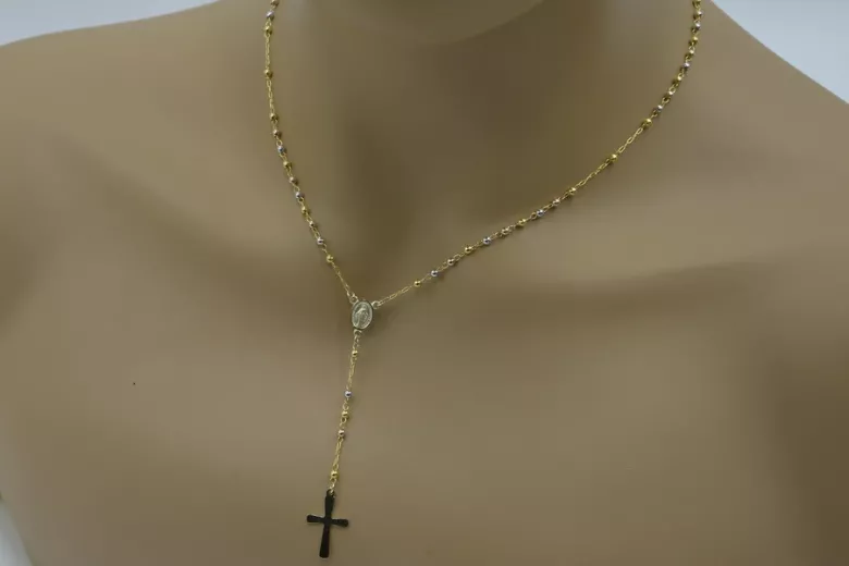 14K White, Yellow, Rose Gold Tri-Color Rosary Chain rcc004ywr