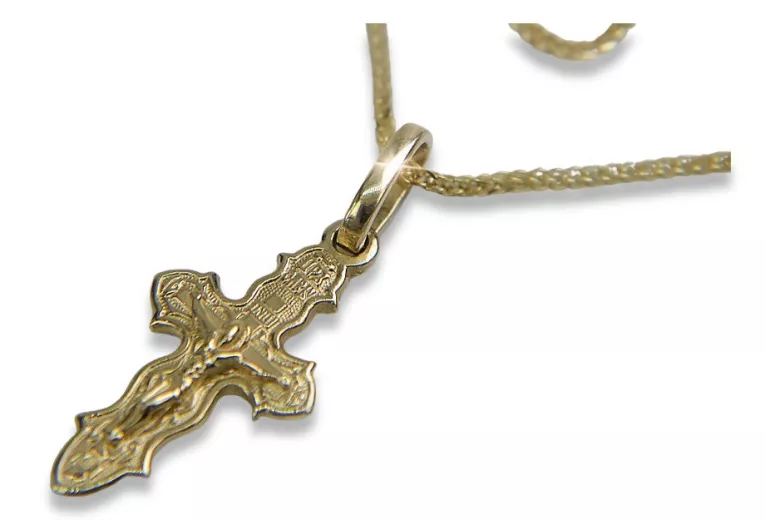 14 Karat Gold Orthodoxes Kreuzanhänger mit Spiga-Goldkette oc014y&cc036y