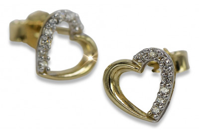 Boucles d'oreilles en or jaune 14 carats, Coeur Zircone cec012y
