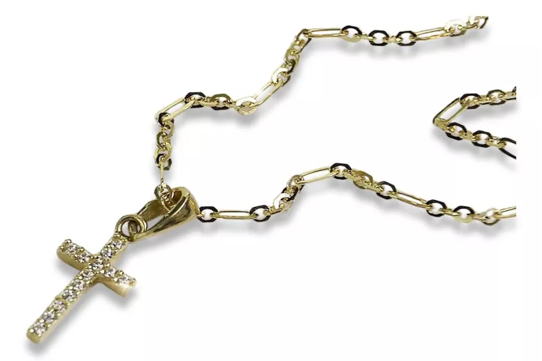 Łańcuch złoty z krzyżem katolickim i kotwicą 14k ctc012y&cc084y