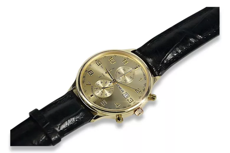 Sleek Yellow 14k Gold Men's Watch - The Geneva Collection mw005y&mbw008y