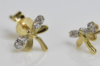 Italian 14K Yellow Gold Dragonfly Zirco Earrings cec015y