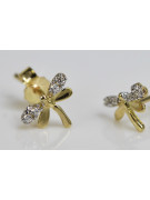 Boucles d'oreilles dragonfly en or jaune 14 carats, Zircons cec015y