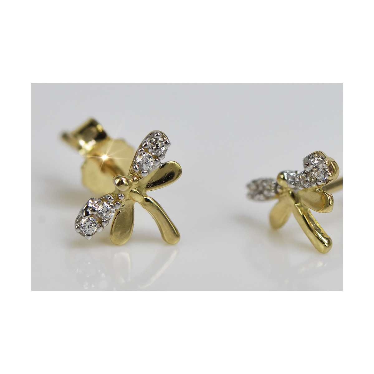 Boucles d'oreilles dragonfly en or jaune 14 carats, Zircons cec015y