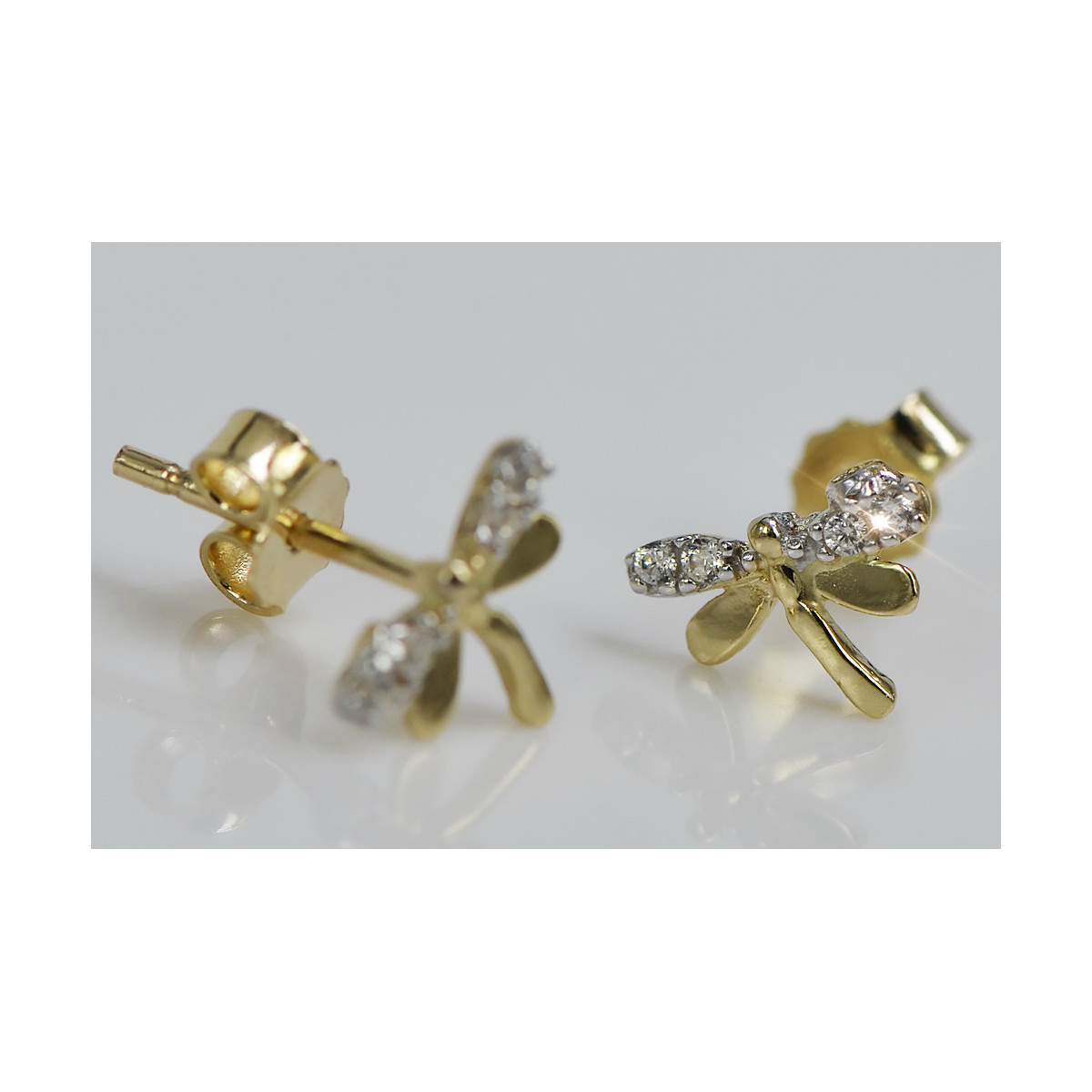 Boucles d'oreilles dragonfly en or jaune 14 carats, Zircons cec015y