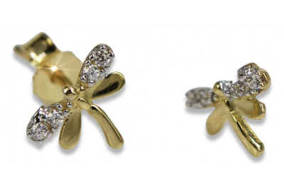 Aur galben 14K, Zirco Dragonfly Earrings cec015y
