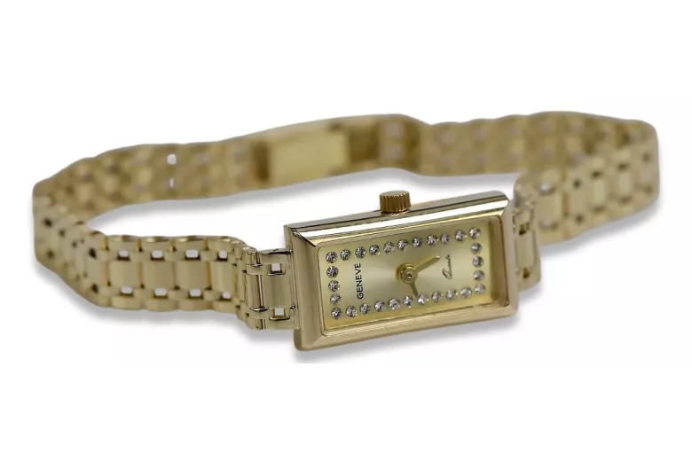 Włoski 14k żółte złoto Lady Geneve zegarek lw058y