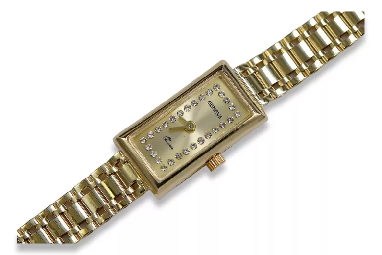 Włoski 14k żółte złoto Lady Geneve zegarek lw058y