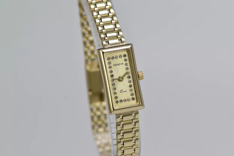 Włoski 14k żółte złoto Lady Geneve zegarek lw058y