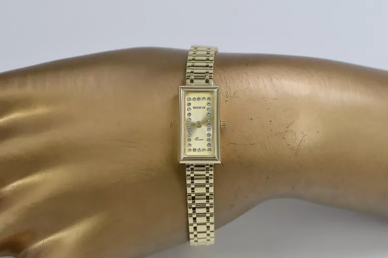 Włoski 14k żółte złoto Lady Geneve zegarek lw058y