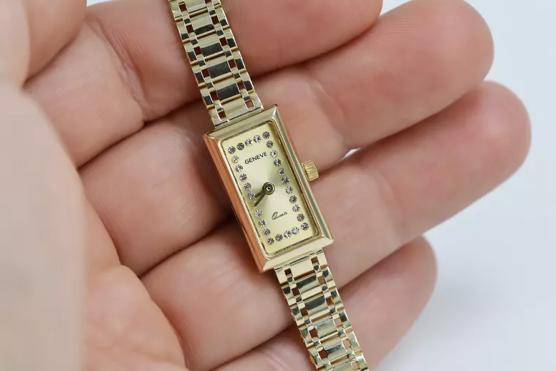 Włoski 14k żółte złoto Lady Geneve zegarek lw058y