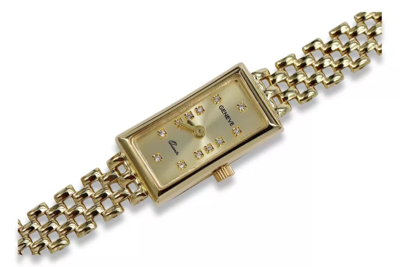 Włoskie żółte złoto 14k Lady Geneve zegarek lw063y