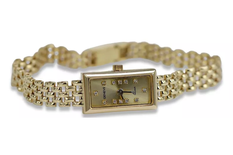 Włoskie żółte złoto 14k Lady Geneve zegarek lw063y