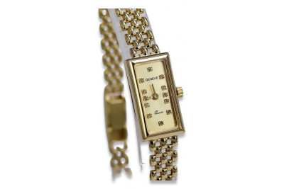 Włoskie żółte złoto 14k Lady Geneve zegarek lw063y