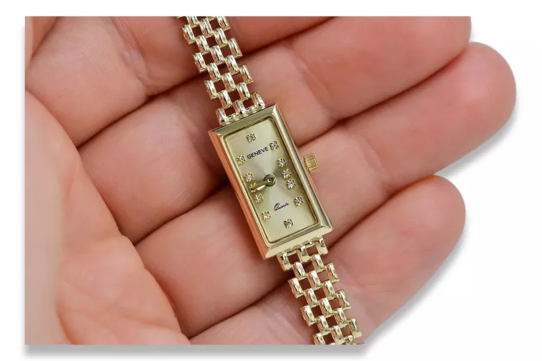 Włoskie żółte złoto 14k Lady Geneve zegarek lw063y