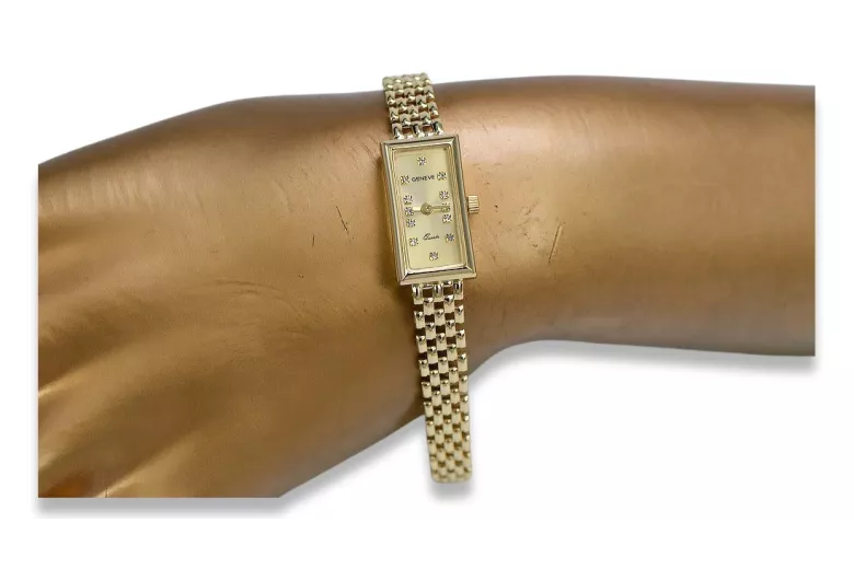 Włoskie żółte złoto 14k Lady Geneve zegarek lw063y