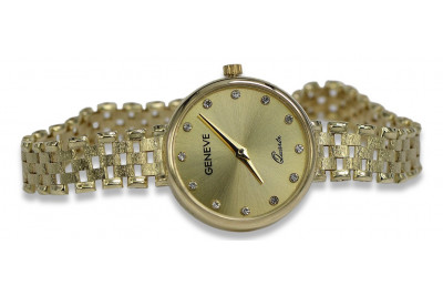 Zegarek Geneve damski z 14k złotem, cyferblat w złocie lw071y