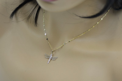 "Exquisite Italian 14k Gold Dragonfly Pendant Set with Chain" cpn041y&cc077y