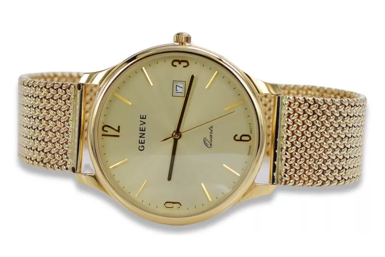 Goldene Herrenuhr Geneve ★ zlotychlopak.pl ★ Gold Reinheit 585 333 Niedriger Preis!