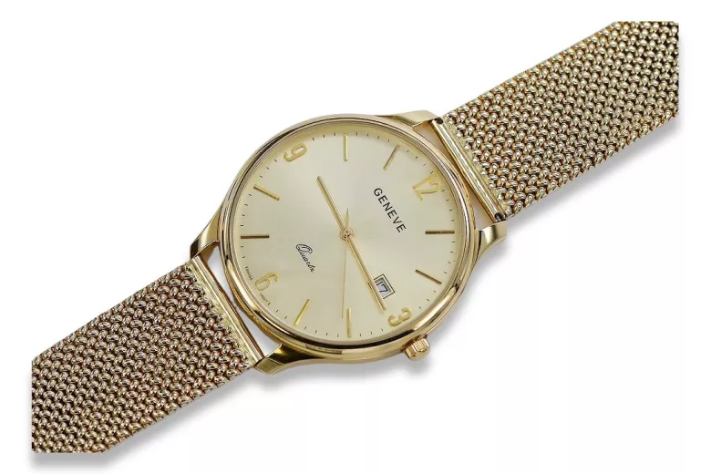 Gold men's watch Geneve ★ zlotychlopak.pl ★ Gold purity 585 333 Low Price!