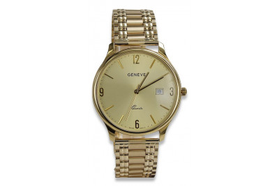 Włoski Złoty 14k Męski Zegarek Geneve mw017y&mbw012y