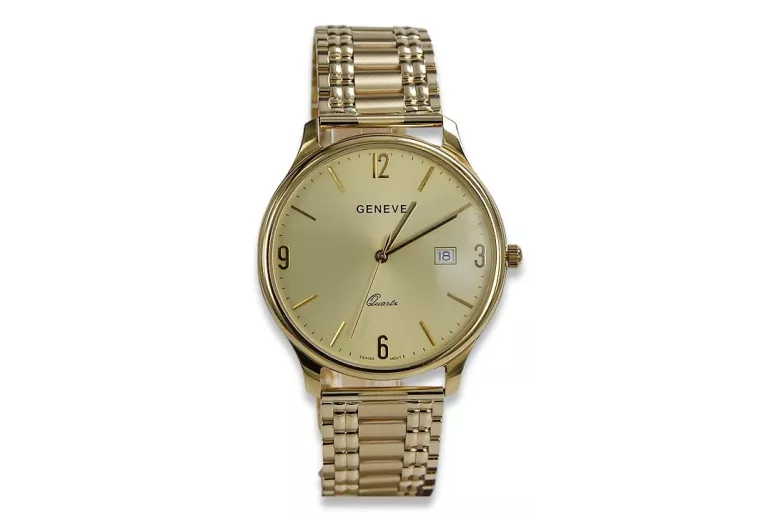 Gold men's watch Geneve ★ zlotychlopak.pl ★ Gold purity 585 333 Low Price!