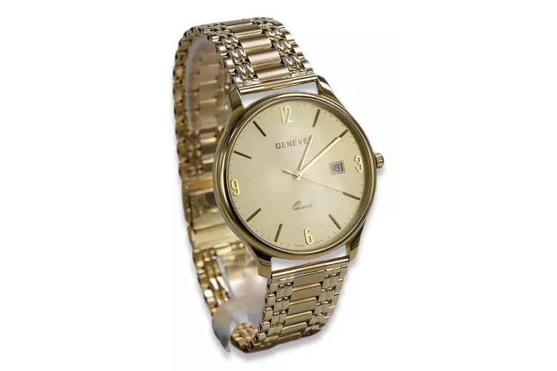 Gold men's watch Geneve ★ zlotychlopak.pl ★ Gold purity 585 333 Low Price!