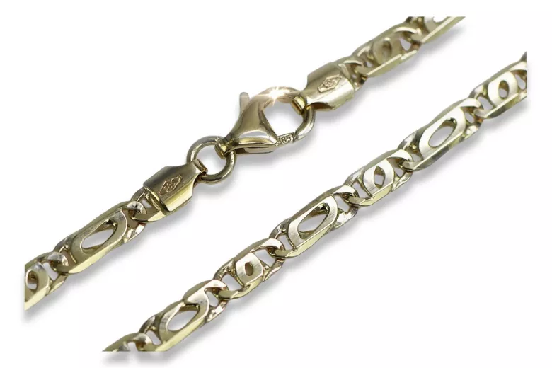 Chaîne en or jaune 14 carats avec œil de tigre massif 585 - 50 cm cc021y