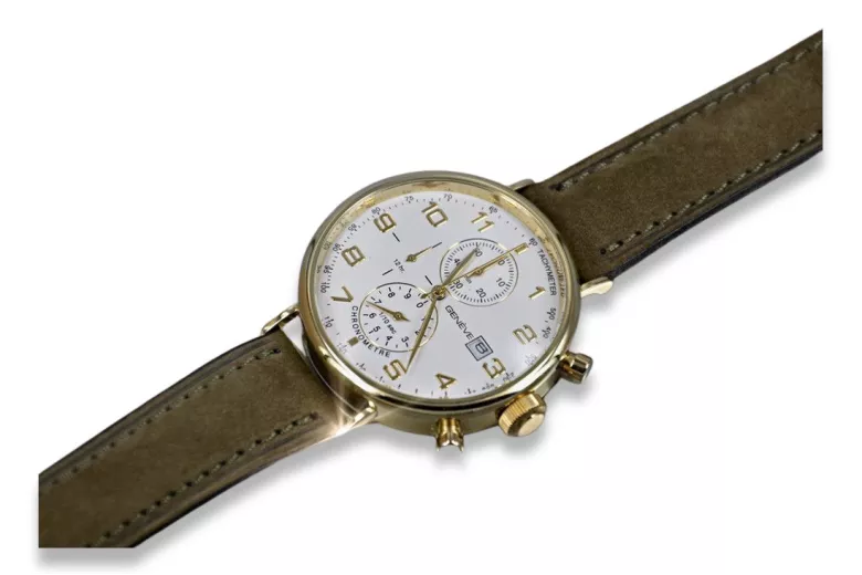 14k żółte złoto męski zegarek Genewa mw053y