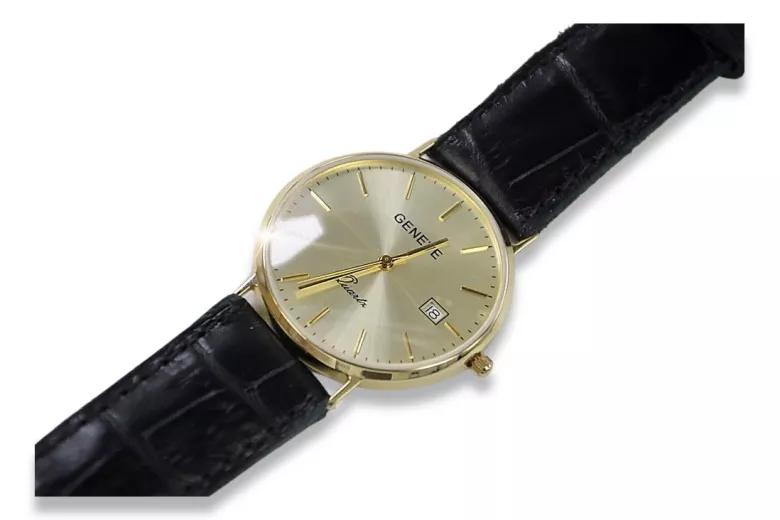 Gold men's watch Geneve ★ zlotychlopak.pl ★ Gold purity 585 333 Low Price!