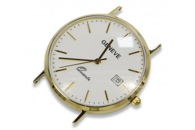 Italian Yellow 14K Gold Men's Watch Geneve with White Dial and Gold Dia mw006y