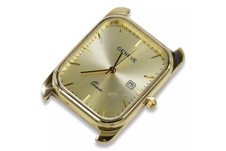 14 Karat Gelbgold Herrenuhr Geneve, Weiß, Gol mw001y