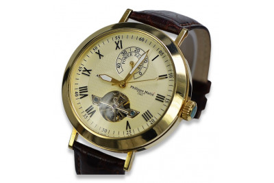 Montre en or jaune italien 14 carats pour hommes mw065y