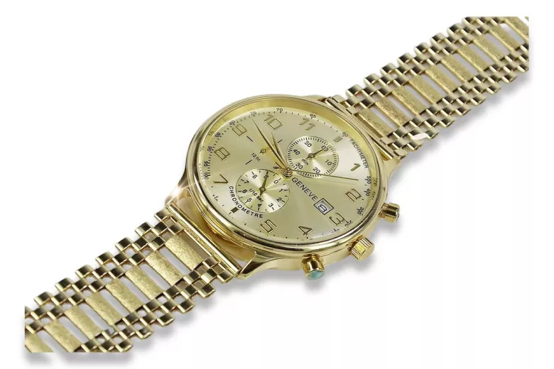 Желтые мужские часы из золота 14k 585 Geneve mw005y&mbw010y