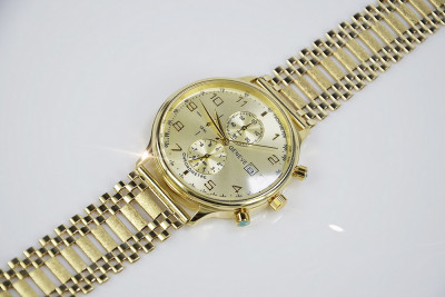 Желтые мужские часы из золота 14k 585 Geneve mw005y&mbw010y