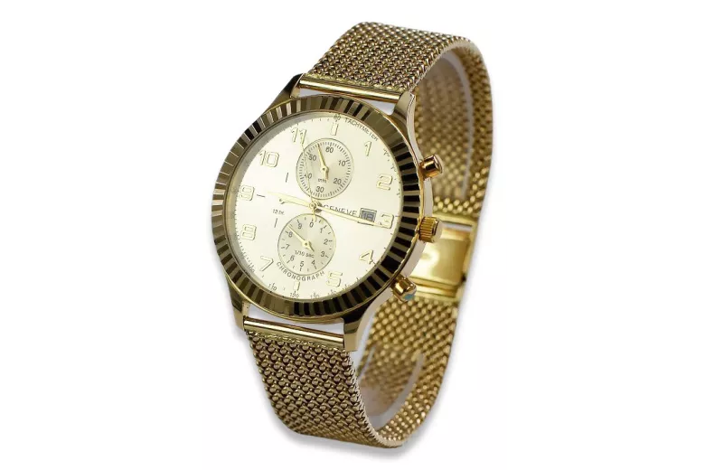 Reloj de oro amarillo italiano de 14k para hombre Geneve mw007y&mbw014y