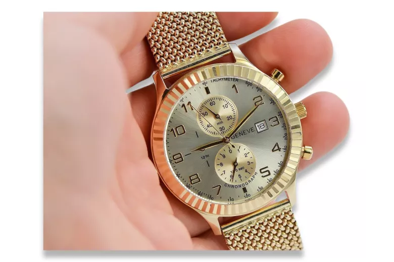 Ceas pentru bărbați din aur galben italian 14k 585 Geneve mw007y&mbw014y