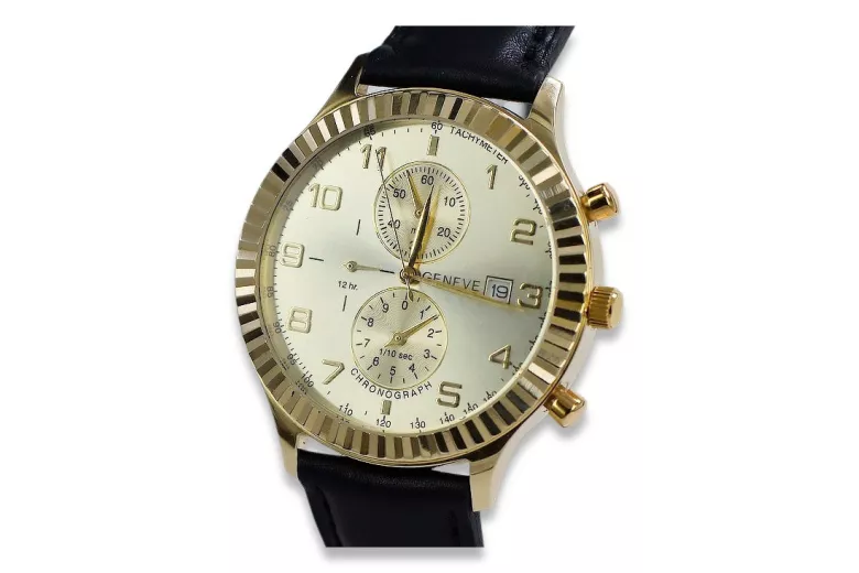 Gold men's watch Geneve ★ zlotychlopak.pl ★ Gold purity 585 333 Low Price!