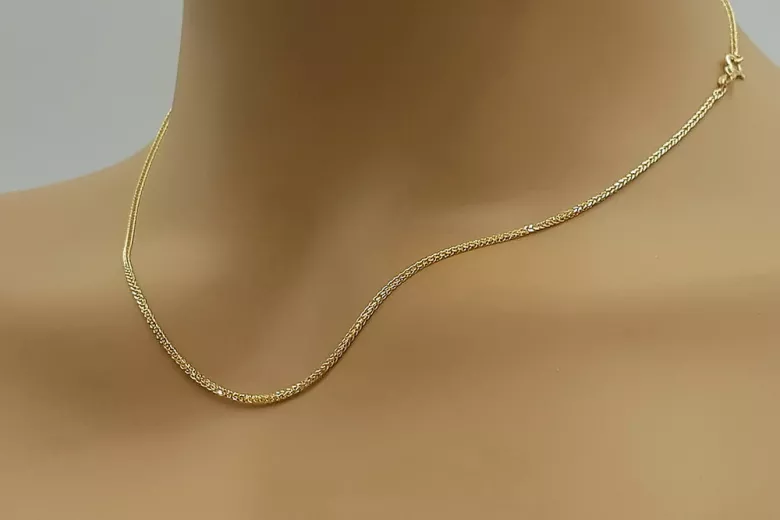 Italienischer 14K Gelb- & Weißgold Spiga Kette, 42cm & 45cm, 1,25mm & 1mm, 50c cc035yw