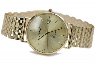 Italian Yellow 14k 585 Gold Men's Watch Geneve - Luxury Timepiece for Men mw006y&mbw005y