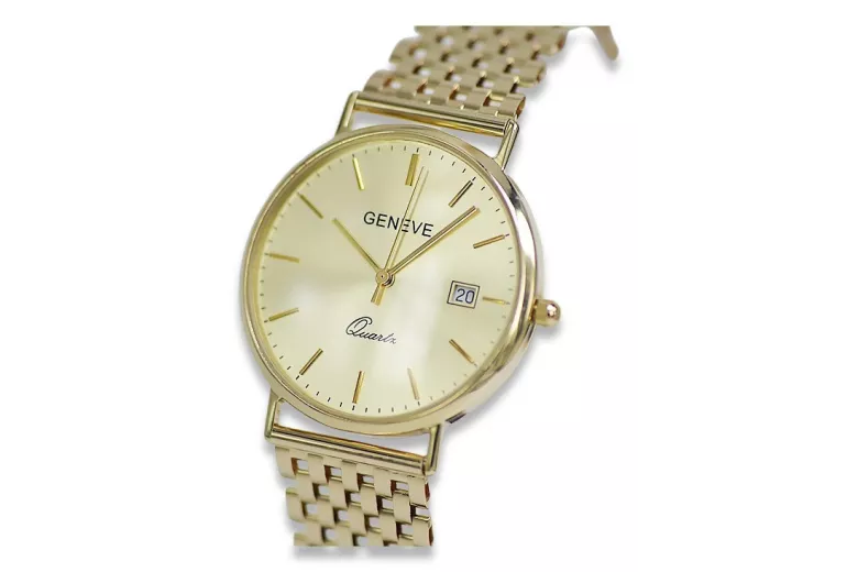 Gold men's watch Geneve ★ zlotychlopak.pl ★ Gold purity 585 333 Low Price!