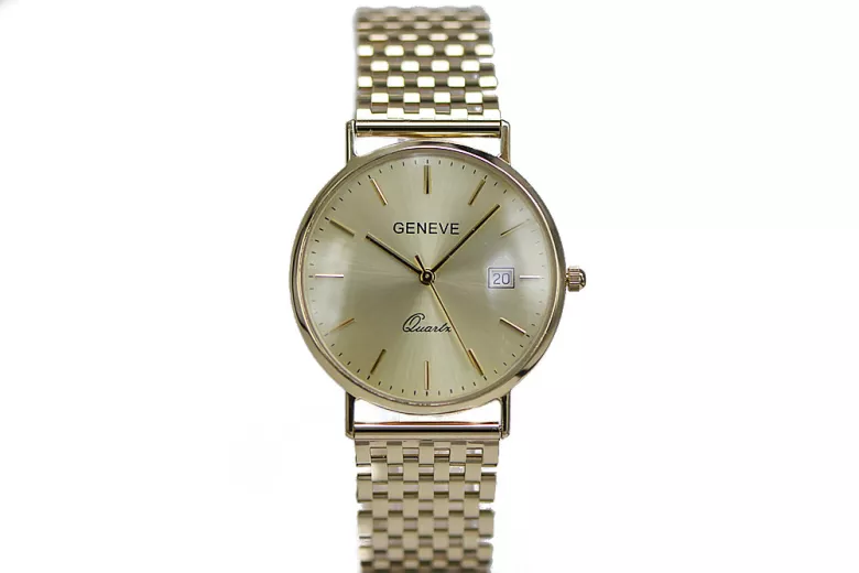 Goldene Herrenuhr Geneve ★ zlotychlopak.pl ★ Gold Reinheit 585 333 Niedriger Preis!